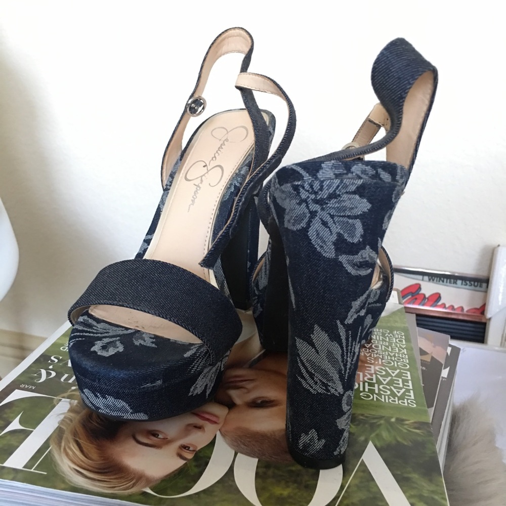 DENIM FLORAL HEELS